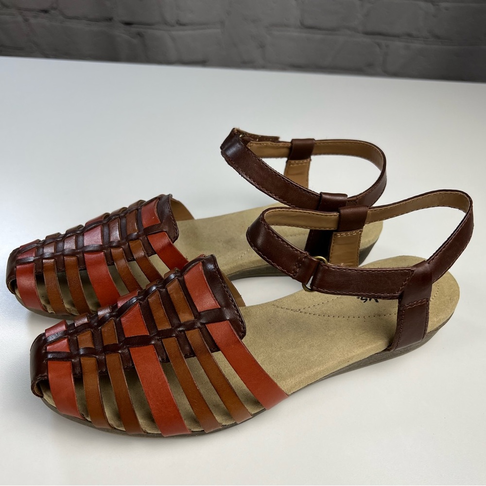 BRAND NEW - Clarks Jaina Canary Huarache Wedge Leather Sandals Brown Multi 9M